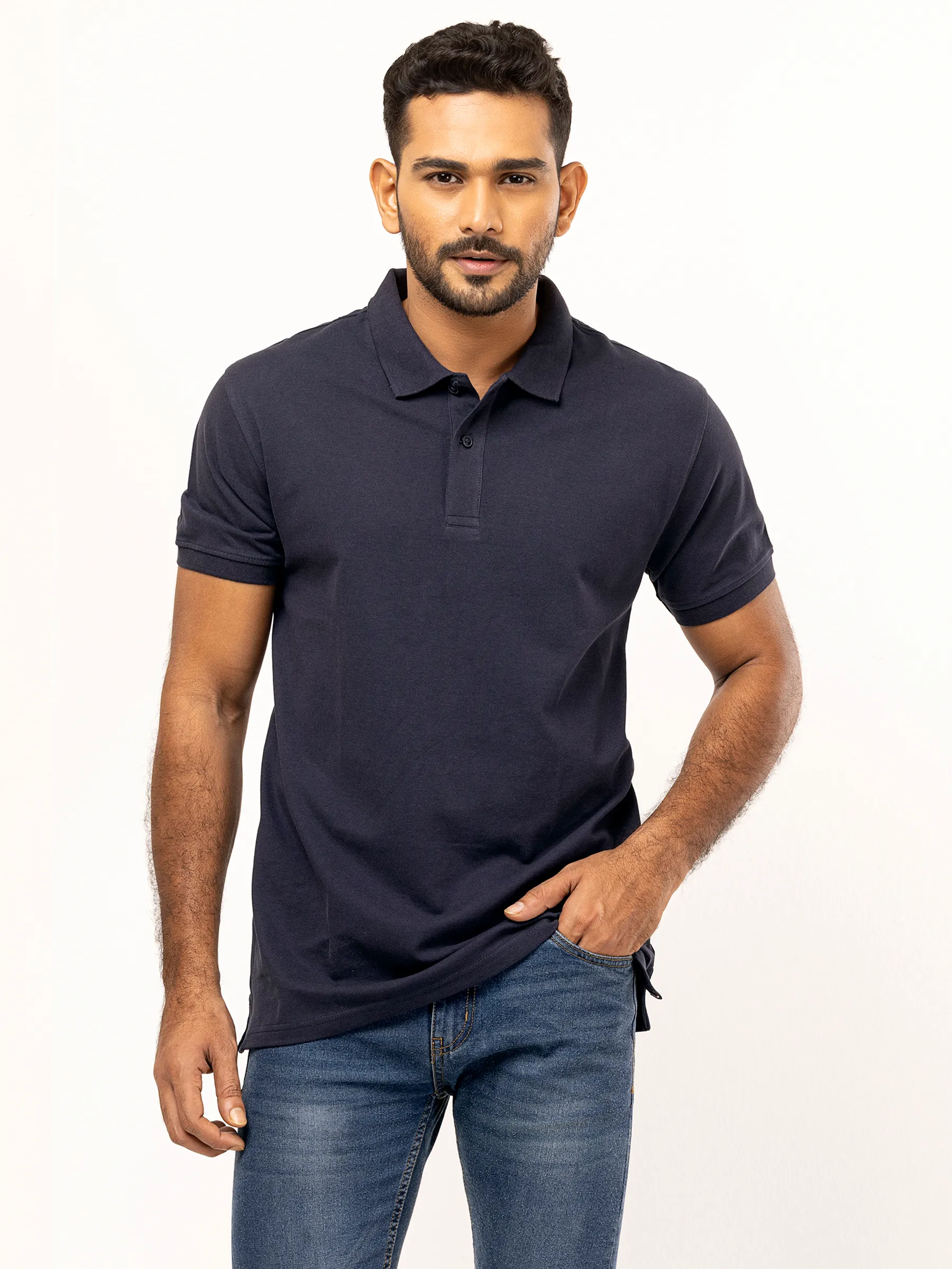 Midnight Blue Cotton Classic Fit Polo Shirt